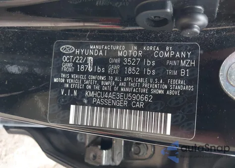 2014 Hyundai Accent Gls z USA, uszkodzony, nr VIN KMHCU4AE3EU590662